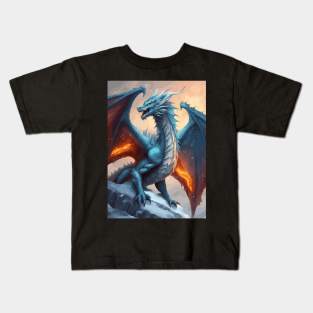 Fire and Ice Fantasy Snow Dragon Creature Kids T-Shirt